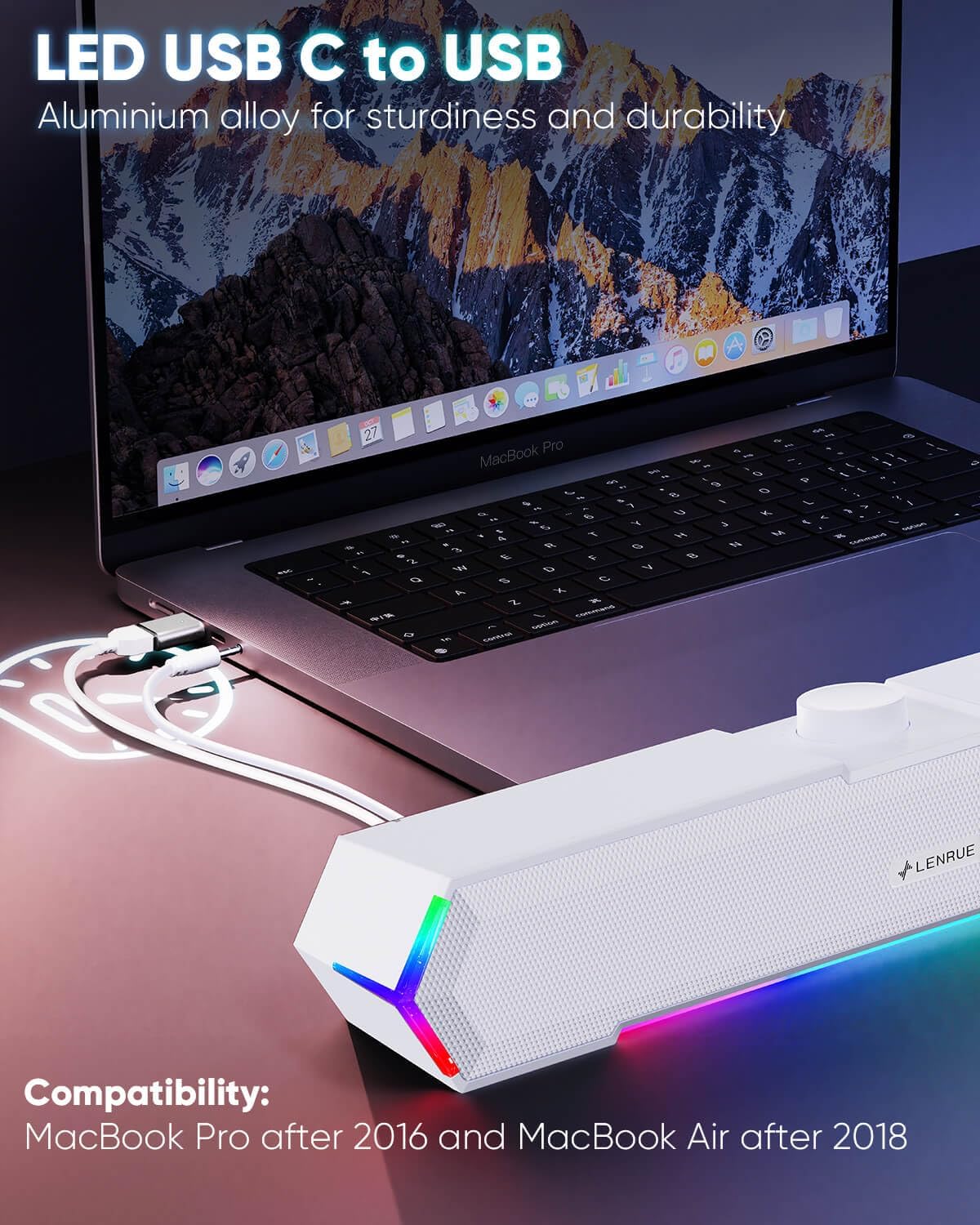 PARLANTES PARA COMPUTADORA LENRUE G11 CON LUCES TÁCTILES, SONIDO CLARO, USB C/USB Y ENTRADA AUX - 5