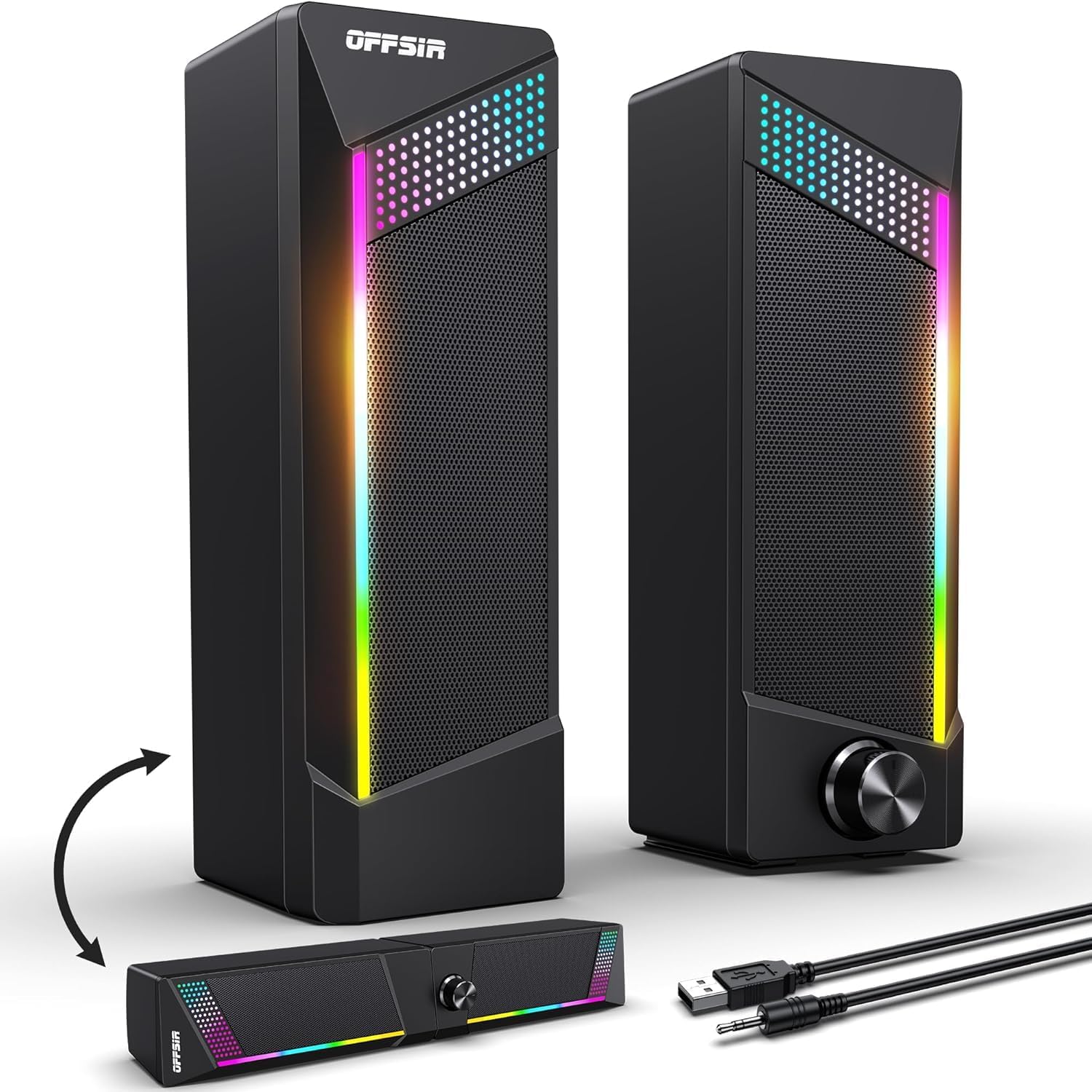 PARLANTES PARA COMPUTADORA OFFSIR 2 EN 1 RGB USB Y AUX 3.5MM - 1
