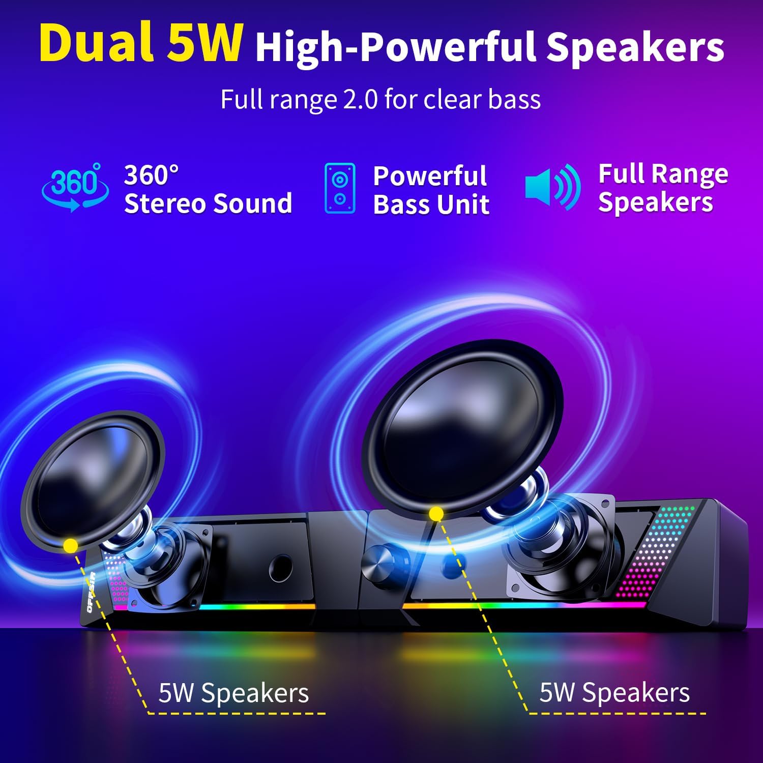 PARLANTES PARA COMPUTADORA OFFSIR 2 EN 1 RGB USB Y AUX 3.5MM - 3