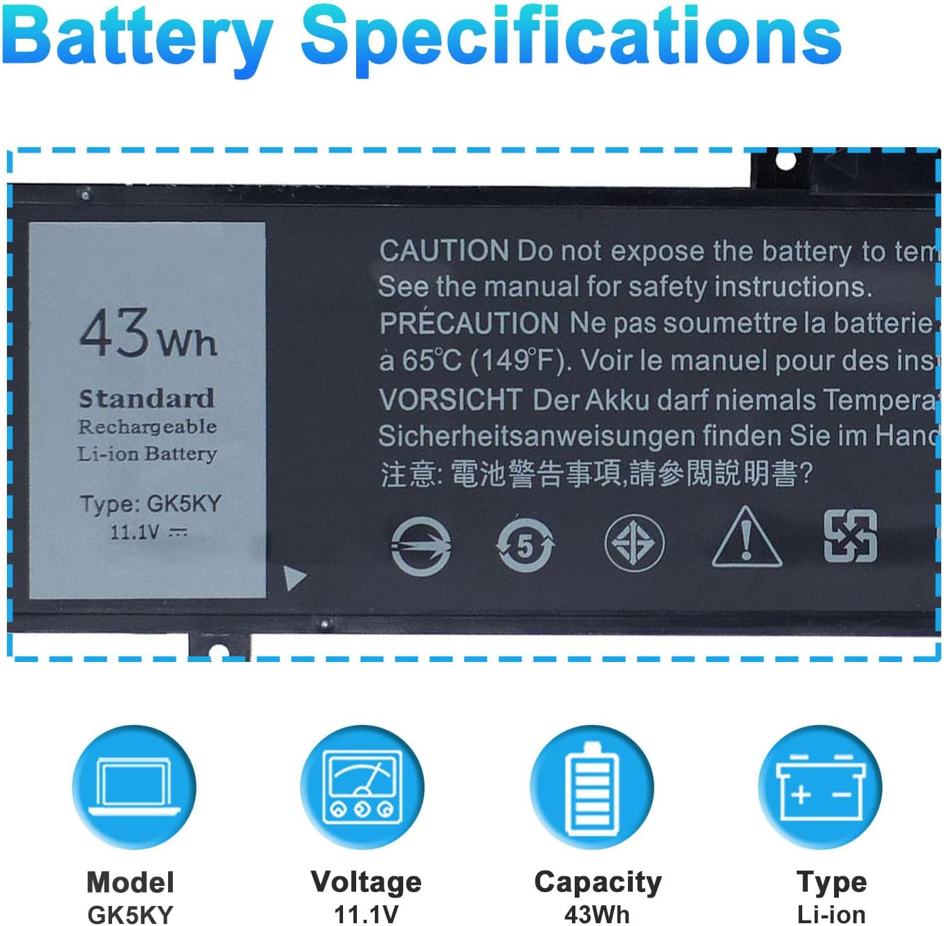 BATERÍA PARA LAPTOP BOWEIRUI GK5KY 43WH 11.1V COMPATIBLE CON DELL INSPIRON - 2