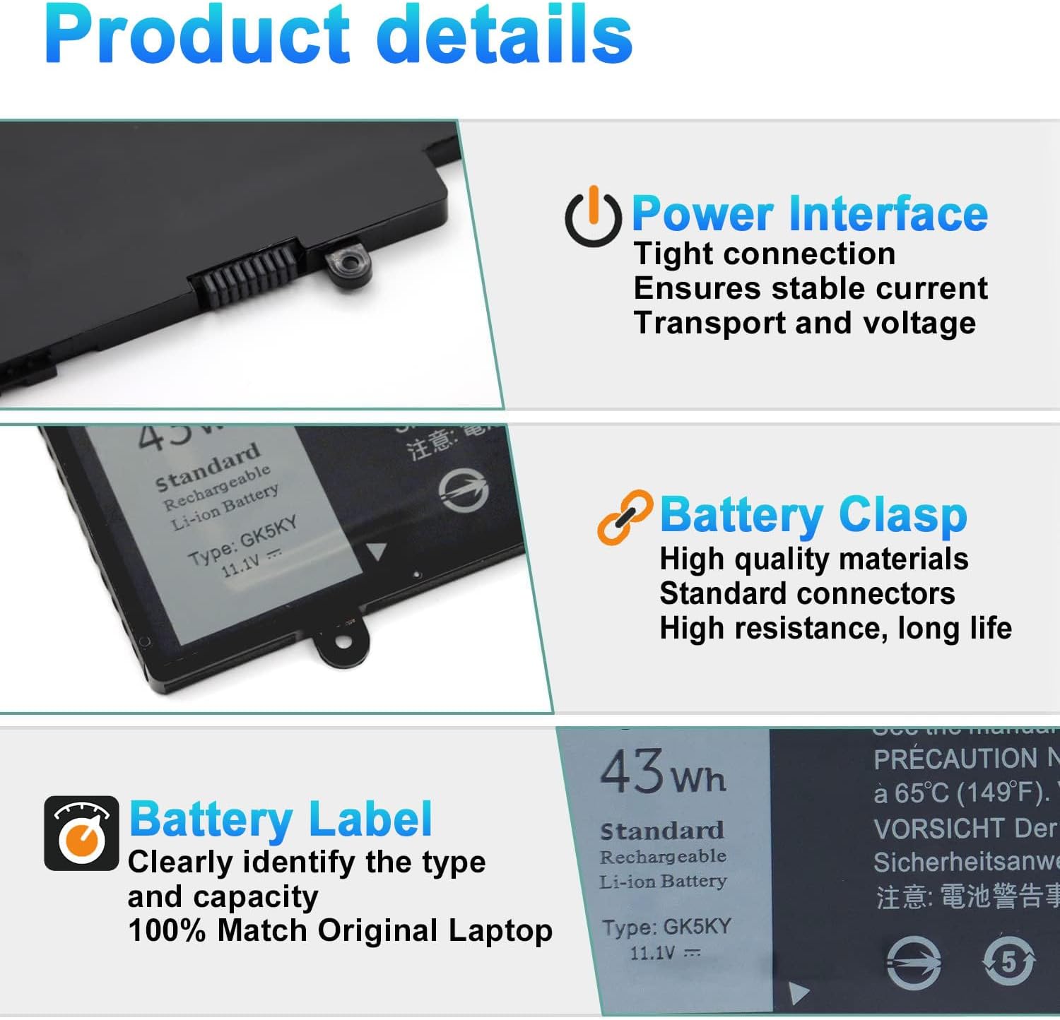 BATERÍA PARA LAPTOP BOWEIRUI GK5KY 43WH 11.1V COMPATIBLE CON DELL INSPIRON - 3