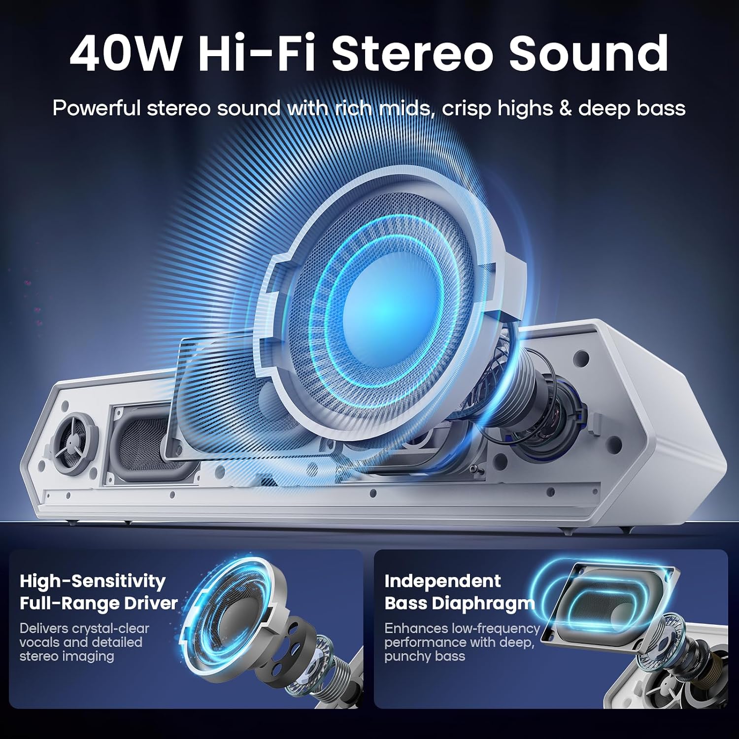PARLANTES PARA COMPUTADORA DEEYAPLE 40W BLUETOOTH 5.3 USB-C - 3
