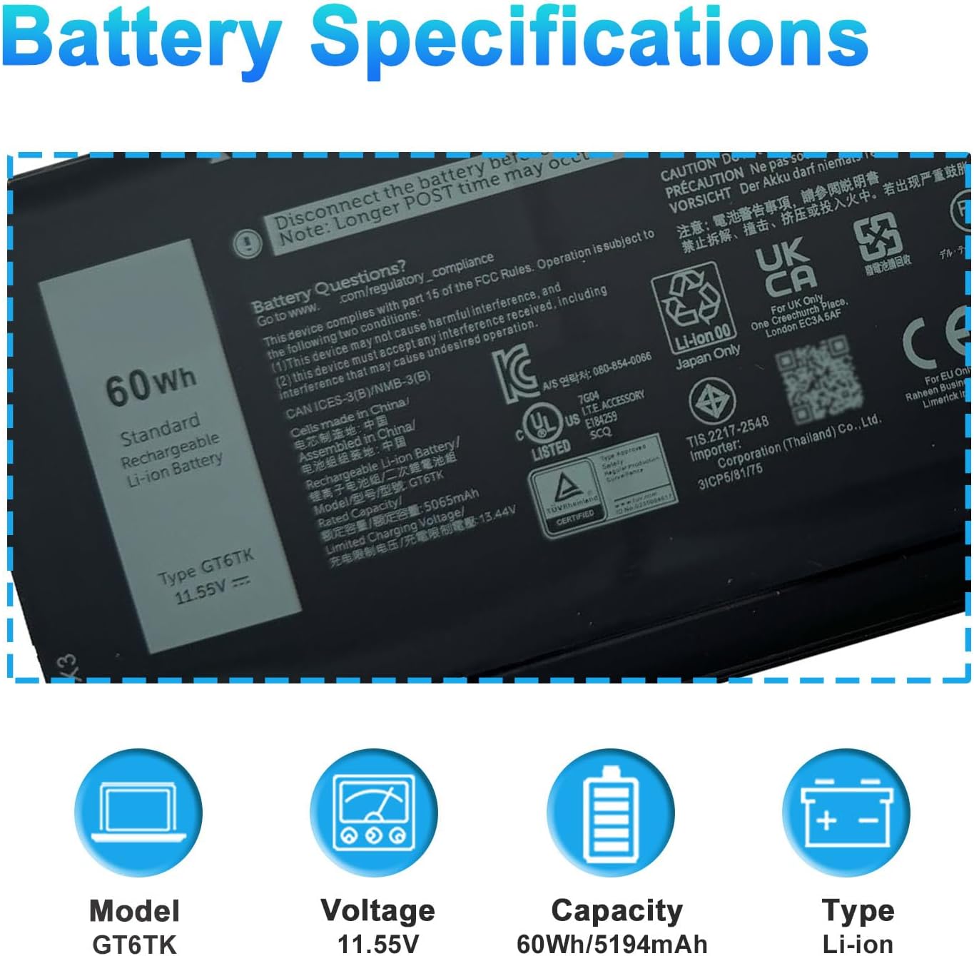 BATERÍA PARA LAPTOP BOWEIRUI GT6TK PARA DELL LATITUDE 9440 9450 2-EN-1 - 2