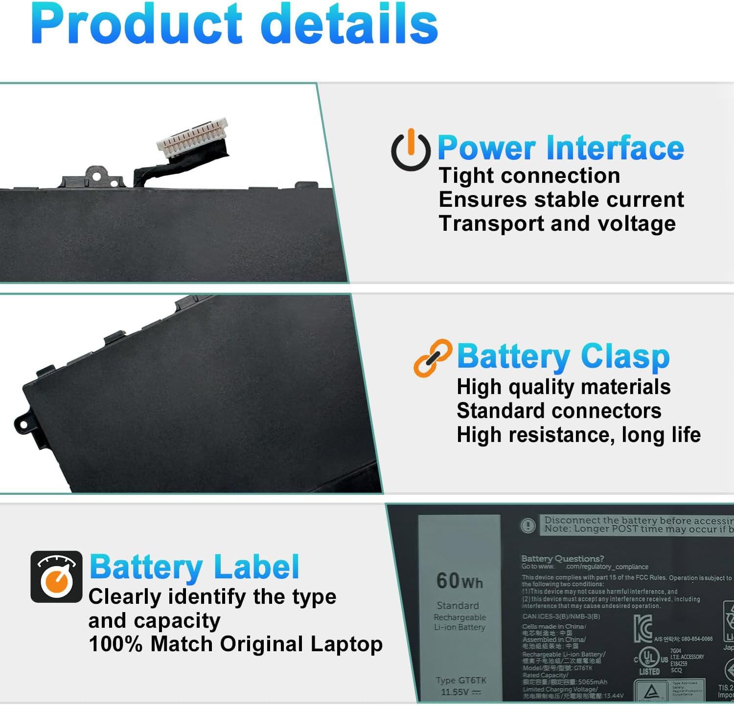 BATERÍA PARA LAPTOP BOWEIRUI GT6TK PARA DELL LATITUDE 9440 9450 2-EN-1 - 3