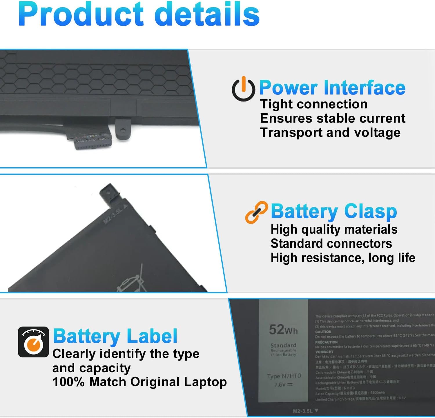 BATERÍA PARA LAPTOP BOWEIRUI N7HT0 PARA DELL LATITUDE 9510 9520 2-IN-1 52WH - 3