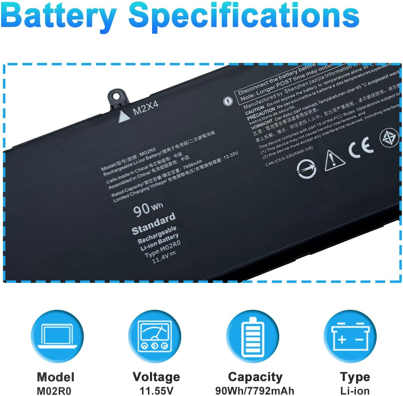 BATERÍA PARA LAPTOP BOWEIRUI M02R0 90WH 7792MAH 11.55V 6 CELDAS COMPATIBLE DELL ALIENWARE X16 R1 R2 - 2
