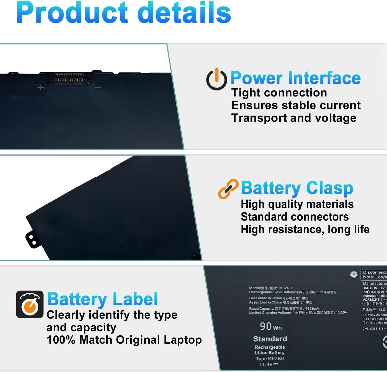 BATERÍA PARA LAPTOP BOWEIRUI M02R0 90WH 7792MAH 11.55V 6 CELDAS COMPATIBLE DELL ALIENWARE X16 R1 R2 - 3