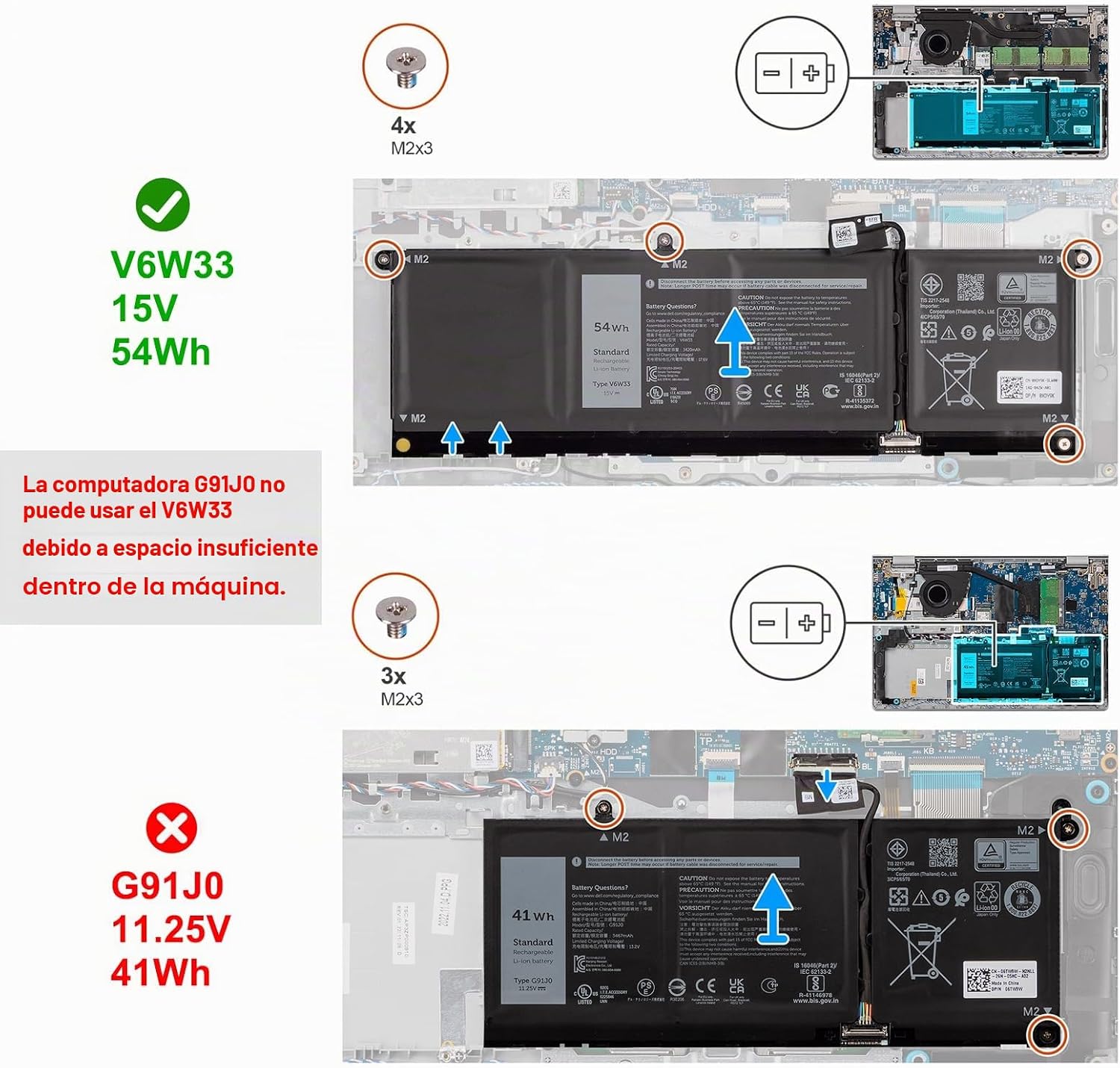 BATERÍA PARA LAPTOP BOWEIRUI V6W33 54WH COMPATIBLE CON DELL INSPIRON Y LATITUDE - 2