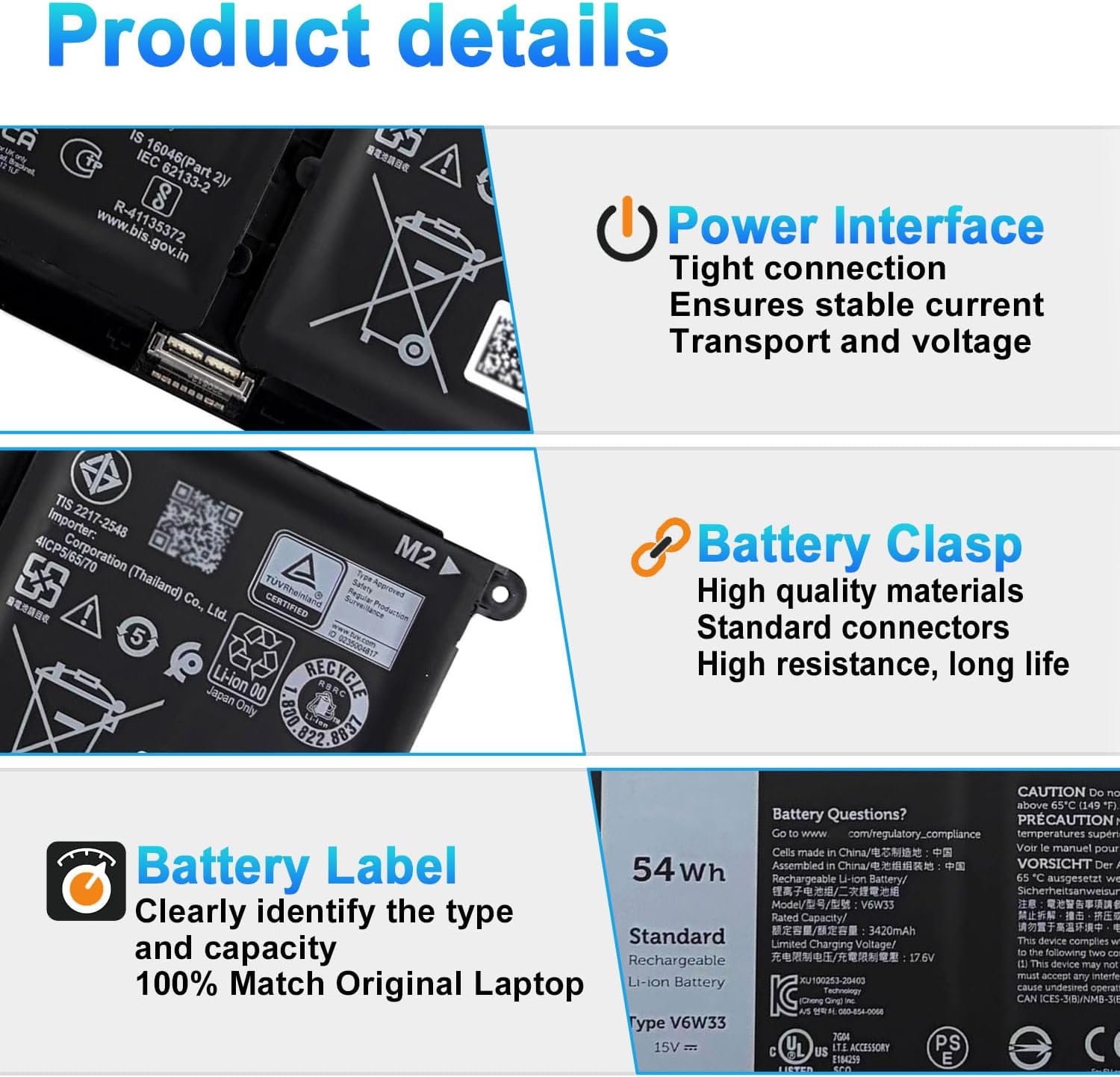 BATERÍA PARA LAPTOP BOWEIRUI V6W33 54WH COMPATIBLE CON DELL INSPIRON Y LATITUDE - 4