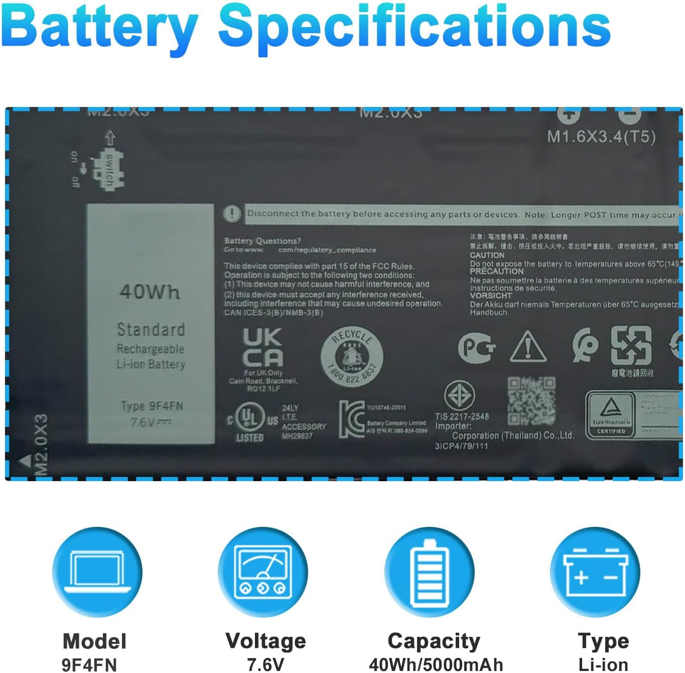 BATERÍA BOWEIRUI 9F4FN 40WH PARA DELL LATITUDE 7320 DETACHABLE - 2