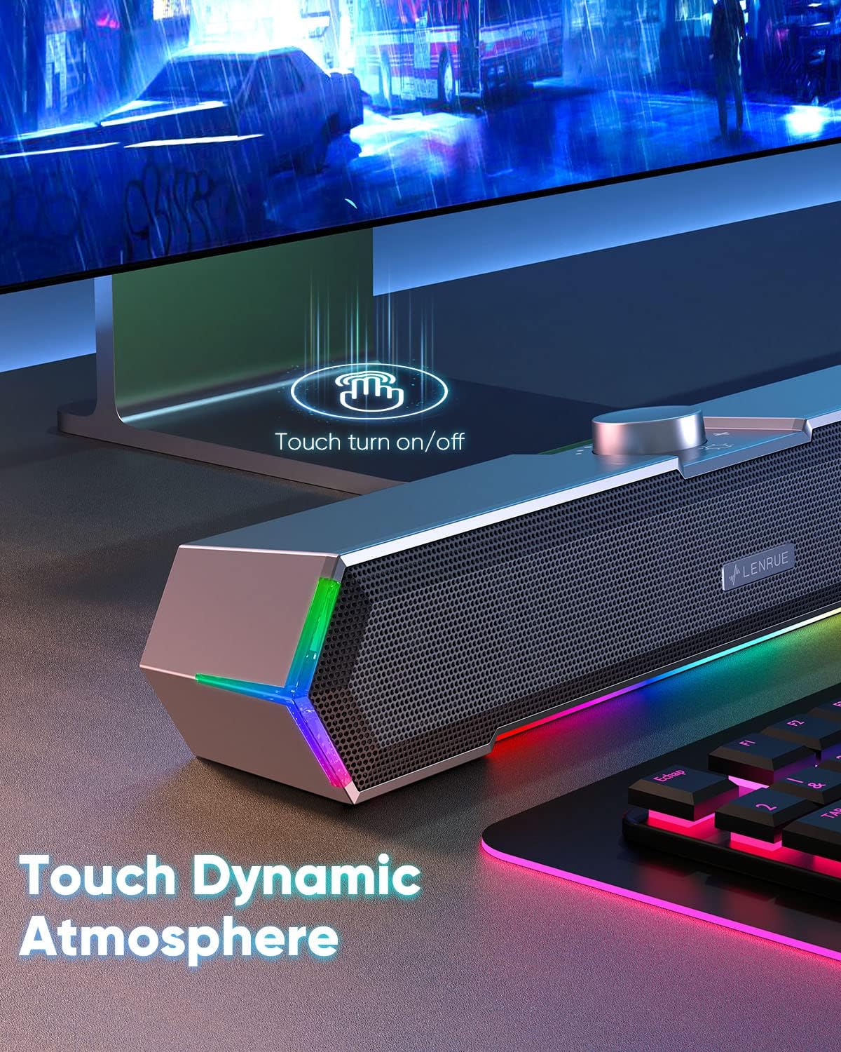 PARLANTES PARA COMPUTADORA LENRUE G11 CON LUCES TÁCTILES, USB C/USB Y ENTRADA AUX - 3