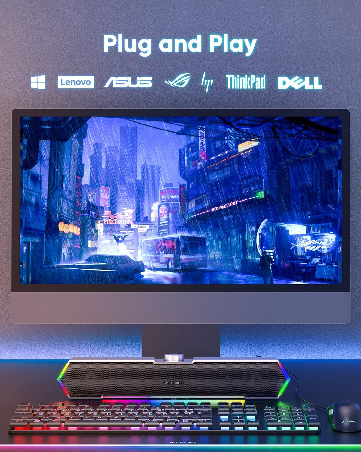 PARLANTES PARA COMPUTADORA LENRUE G11 CON LUCES TÁCTILES, USB C/USB Y ENTRADA AUX - 5