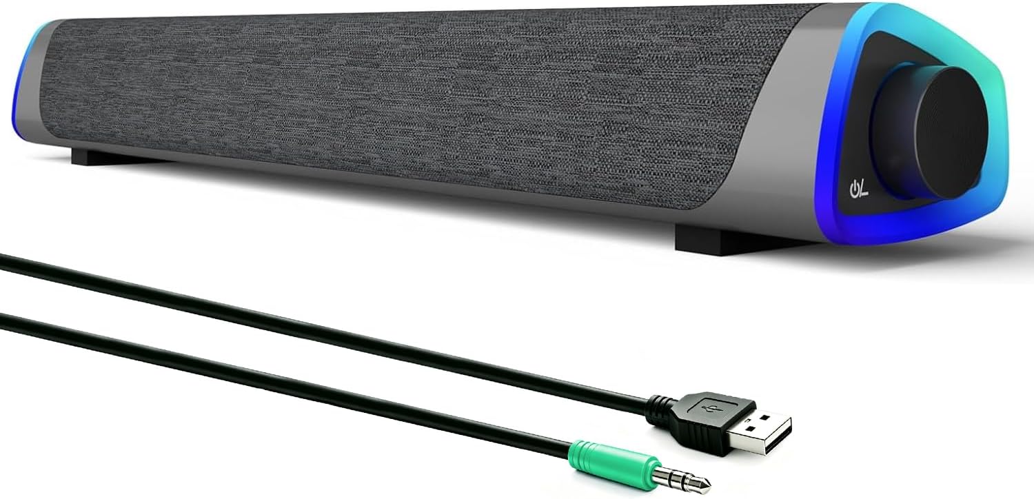 PARLANTES PARA COMPUTADORA SOULION R30 USB CON CABLE AUXILIAR 3.5MM BLANCO Y GRIS - 1