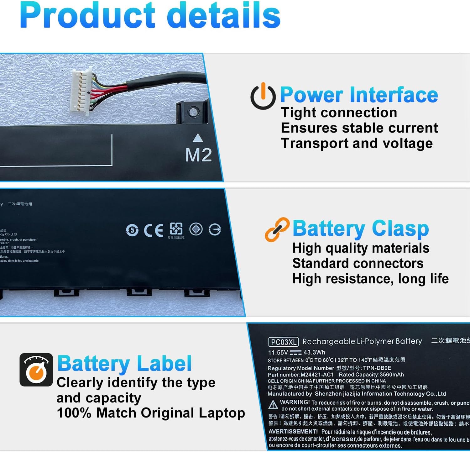 BATERÍA PARA LAPTOP BOWEIRUI PC03XL 43.3WH 11.55V LI-ION COMPATIBLE HP PAVILION X360 14 - 3