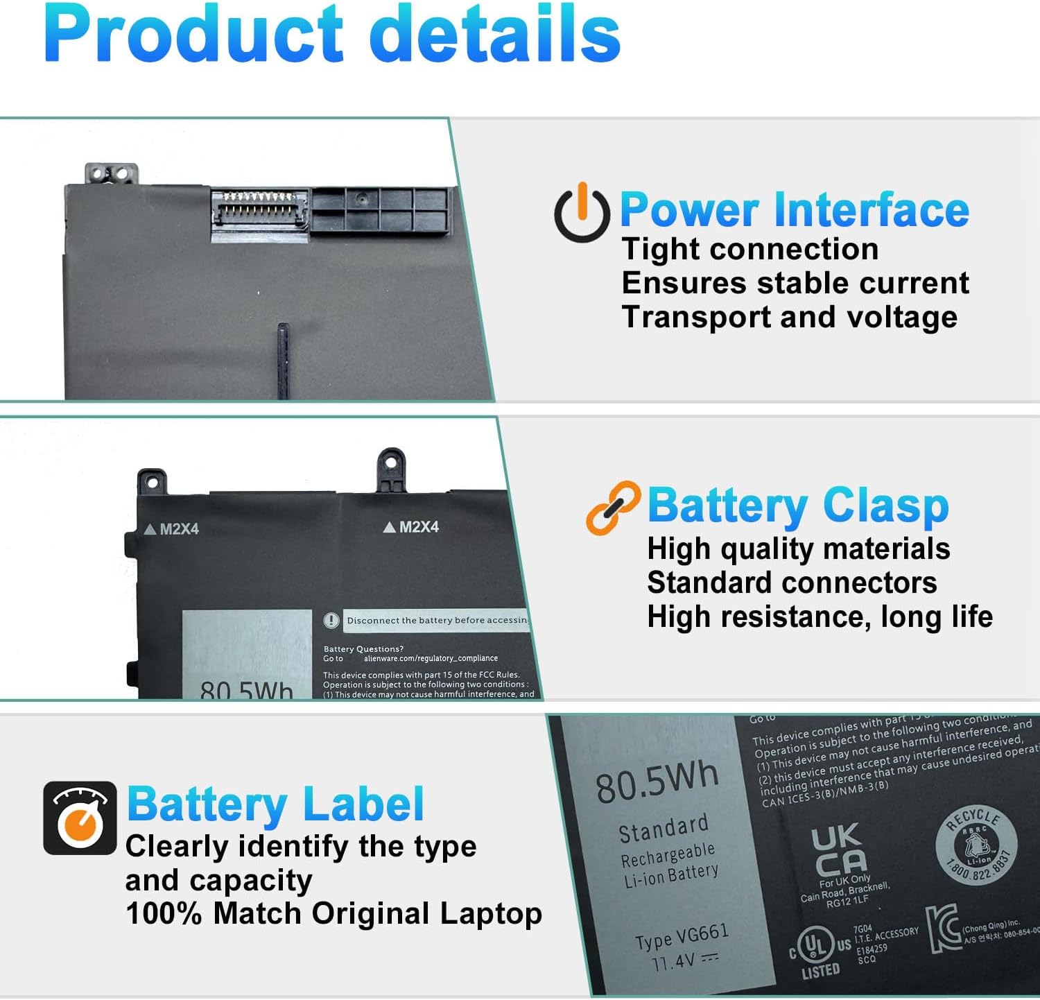 BATERÍA PARA LAPTOP BOWEIRUI VG661 PARA DELL ALIENWARE X14 R1 R2 - 3