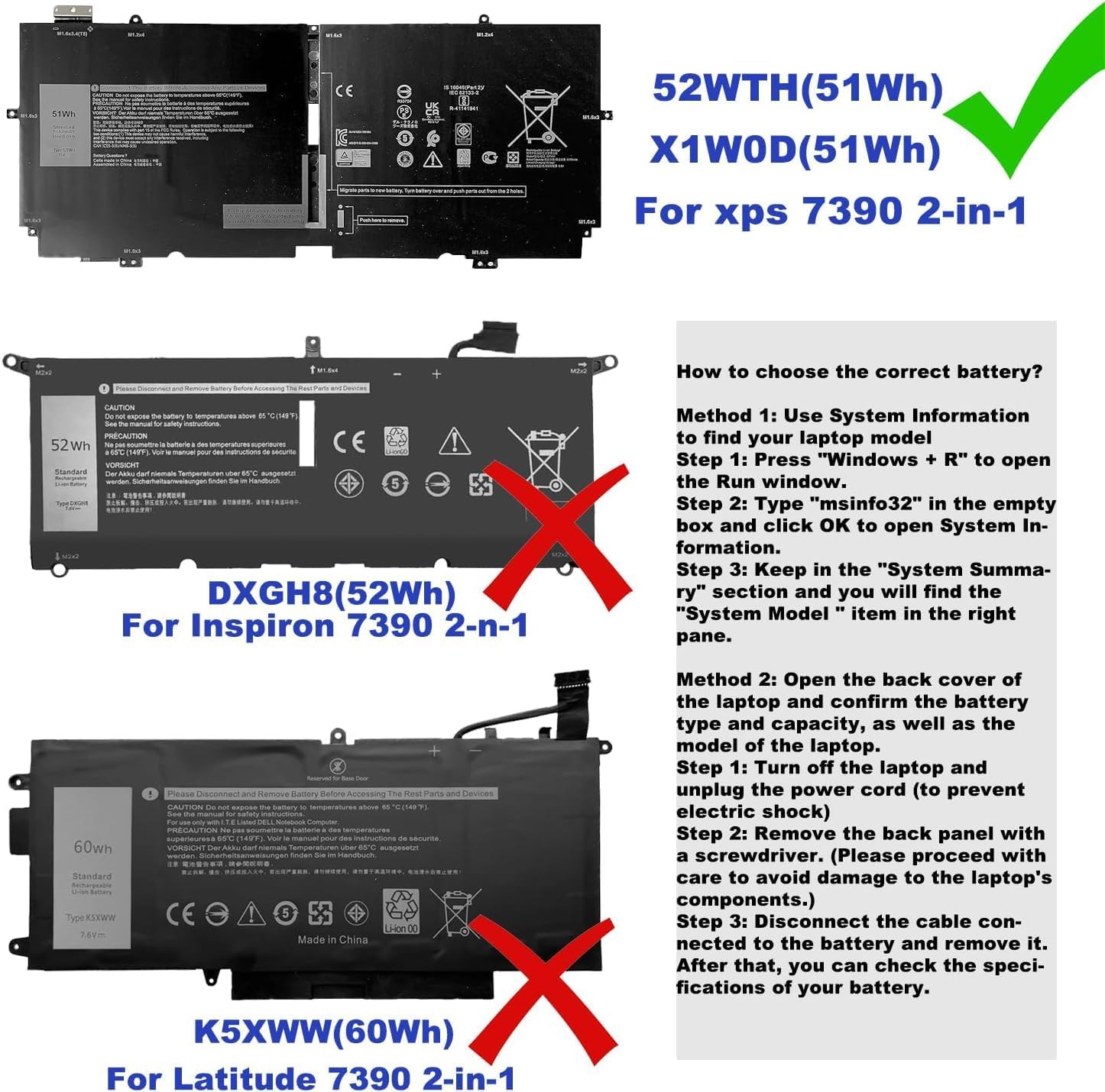BATERÍA PARA LAPTOP BOWEIRUI 52TWH PARA DELL XPS 13 7390 2-EN-1 - 2