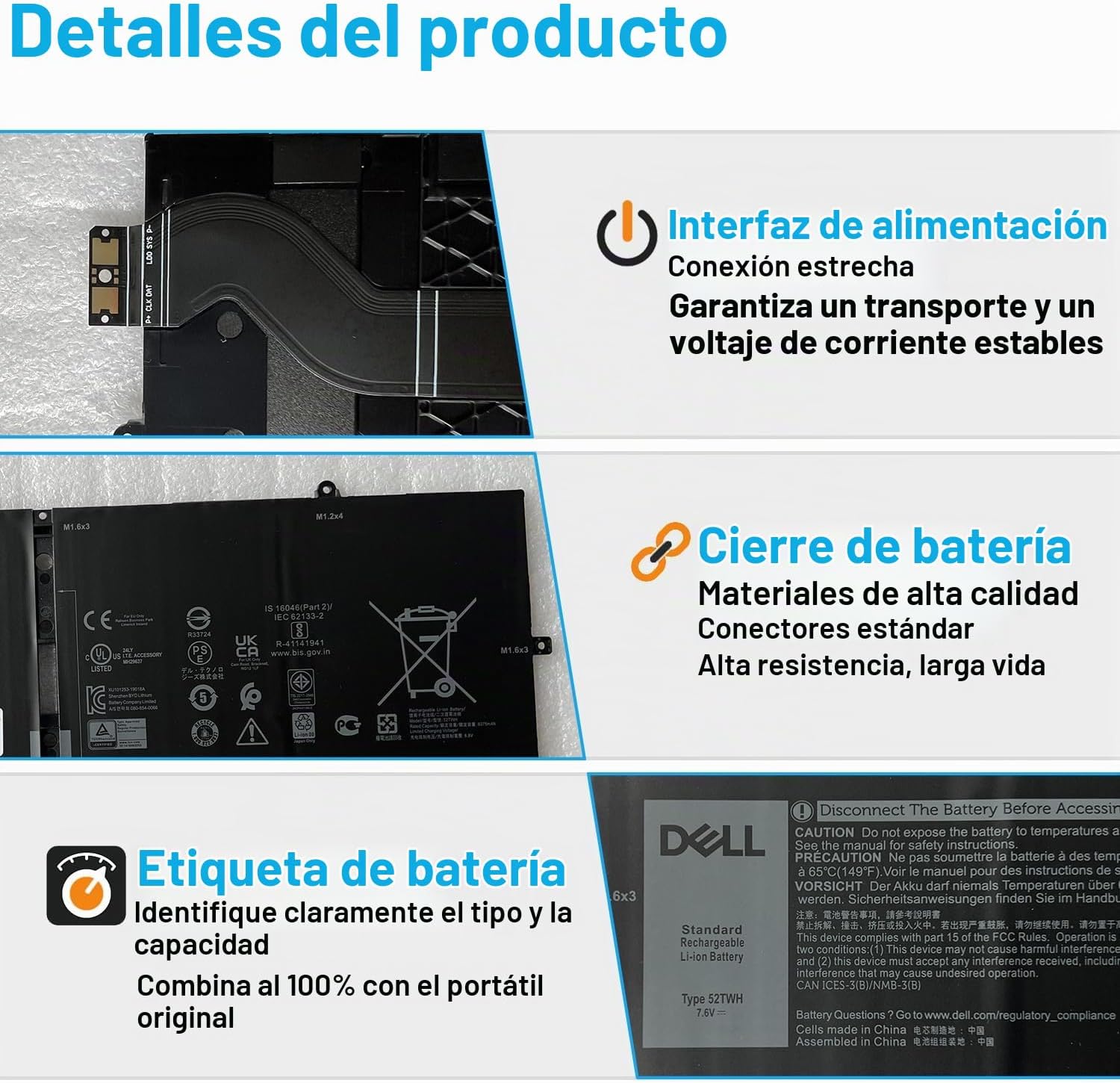 BATERÍA PARA LAPTOP BOWEIRUI 52TWH PARA DELL XPS 13 7390 2-EN-1 - 4