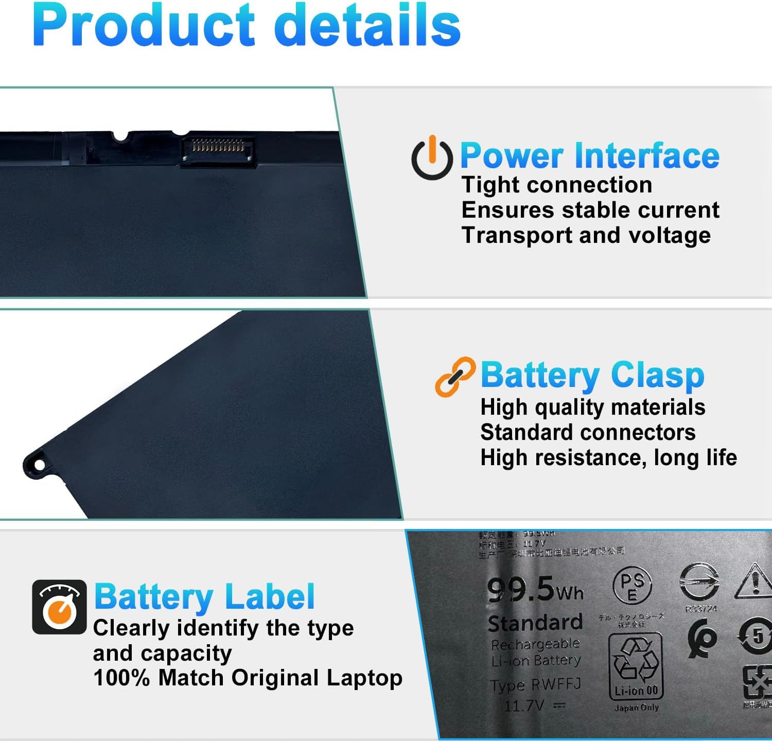 BATERÍA PARA LAPTOP BOWEIRUI RWFFJ PARA DELL XPS 16 9640 2024 - 3