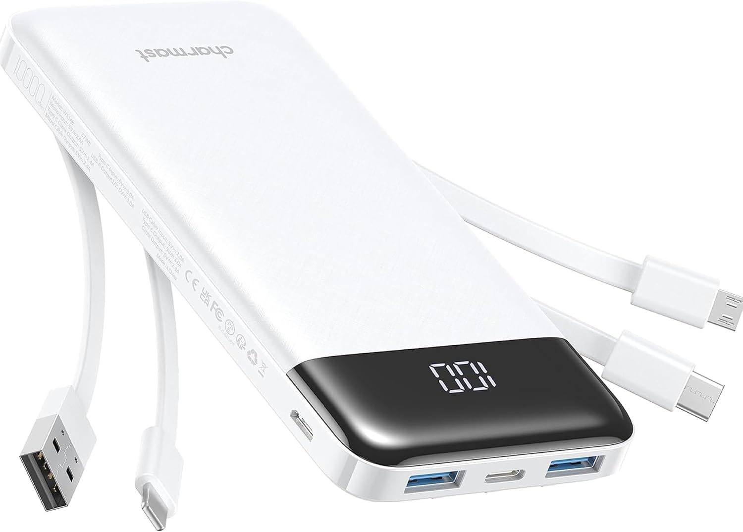 POWER BANK CHARMAST 10000MAH CON 4 CABLES REFORZADOS INTEGRADOS - 1