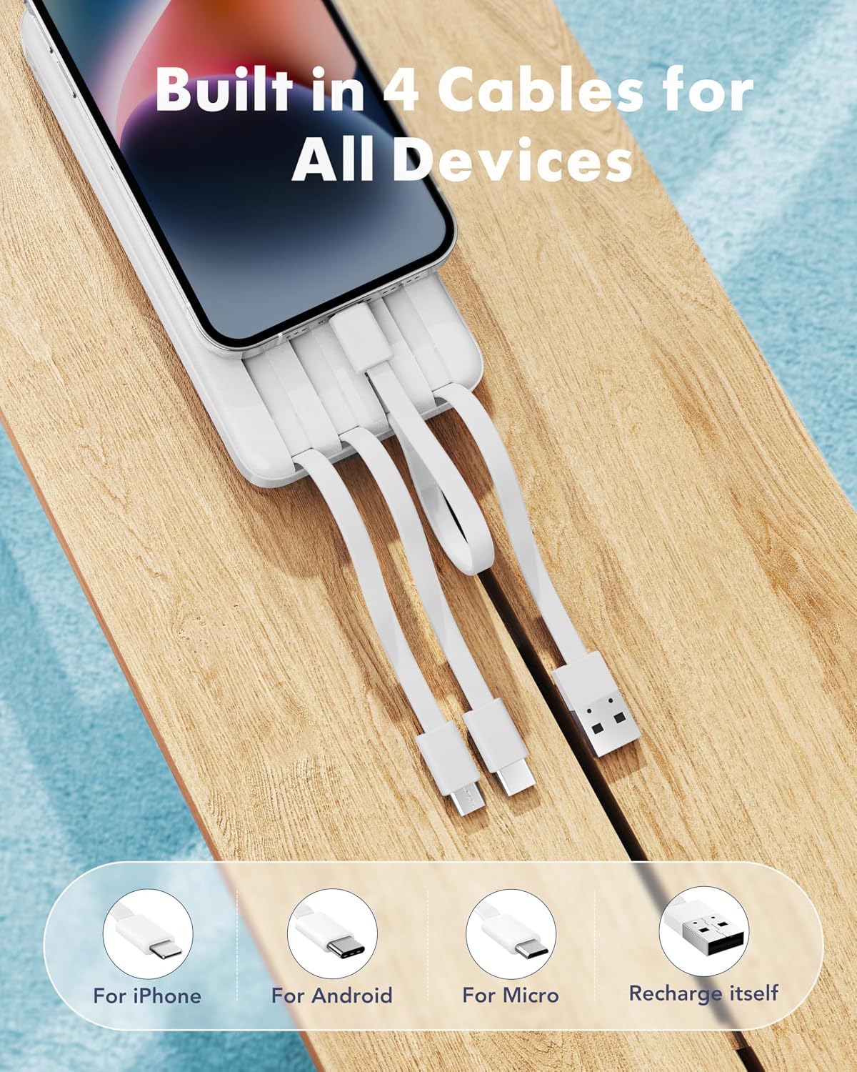 POWER BANK CHARMAST 10000MAH CON 4 CABLES REFORZADOS INTEGRADOS - 2