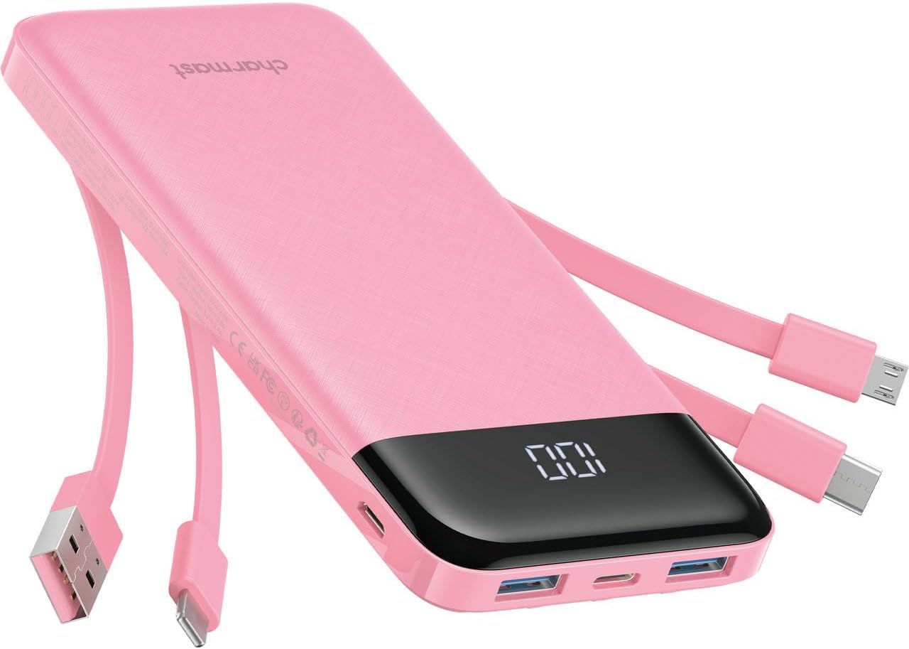 BATERÍA EXTERNA CHARMAST 10000MAH CON CABLES INTEGRADOS Y MÚLTIPLES PUERTOS - 1