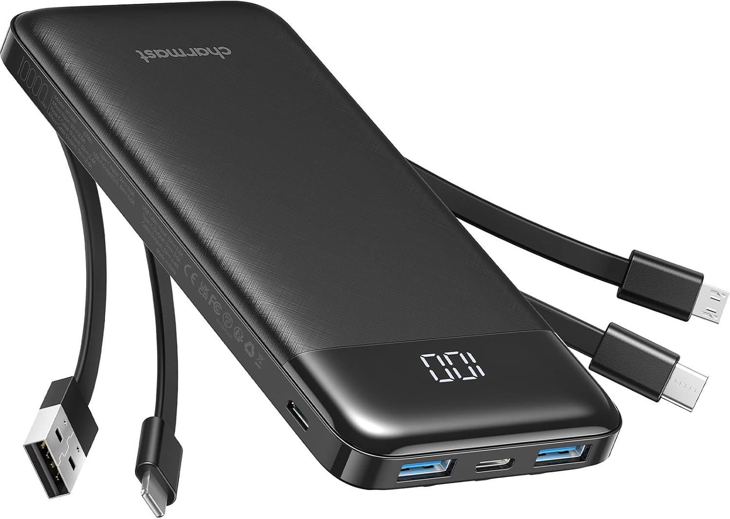 BATERÍA EXTERNA CHARMAST POWER BANK 10000MAH CON 4 CABLES INTEGRADOS REFORZADOS - 1