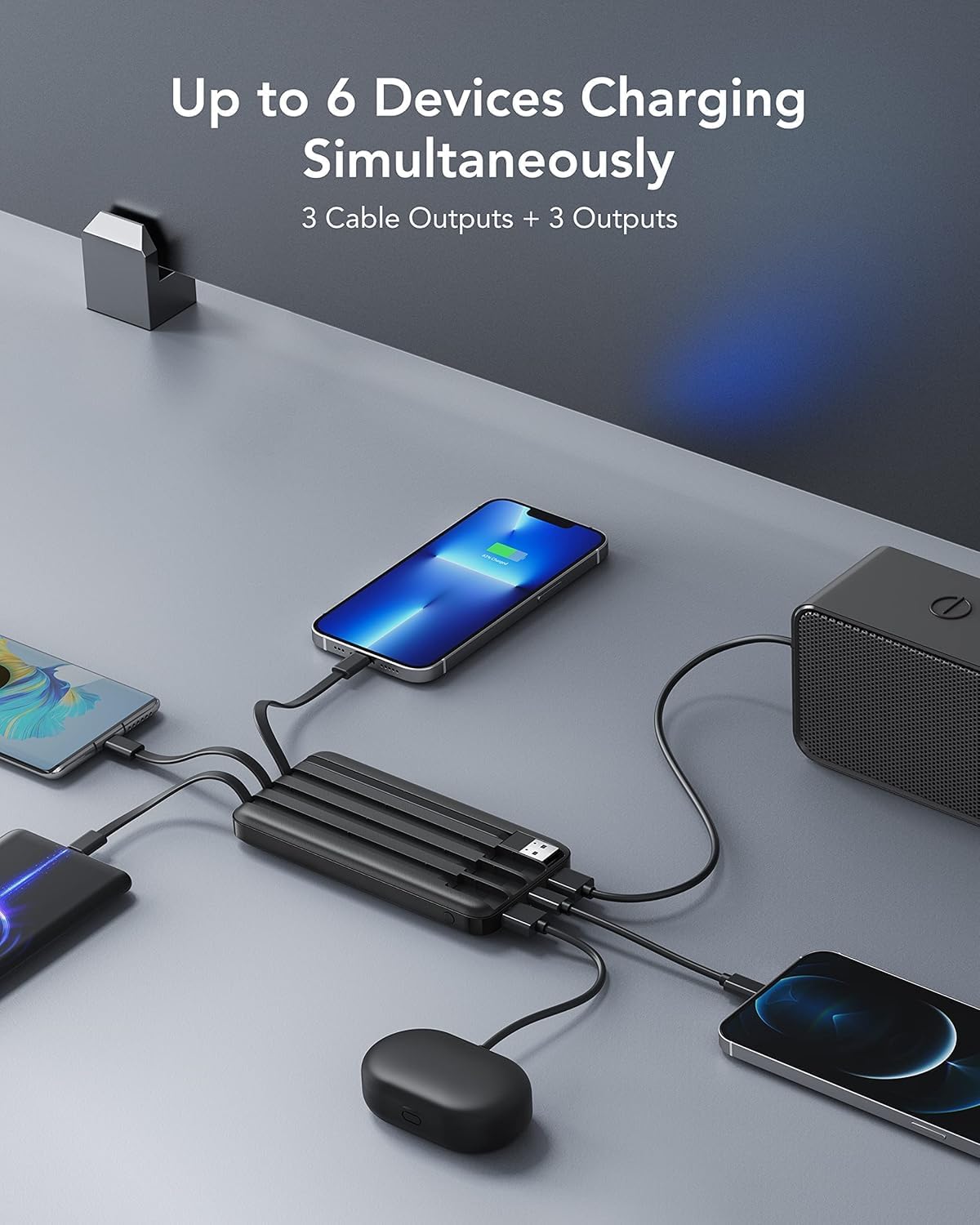 BATERÍA EXTERNA CHARMAST POWER BANK 10000MAH CON 4 CABLES INTEGRADOS REFORZADOS - 5
