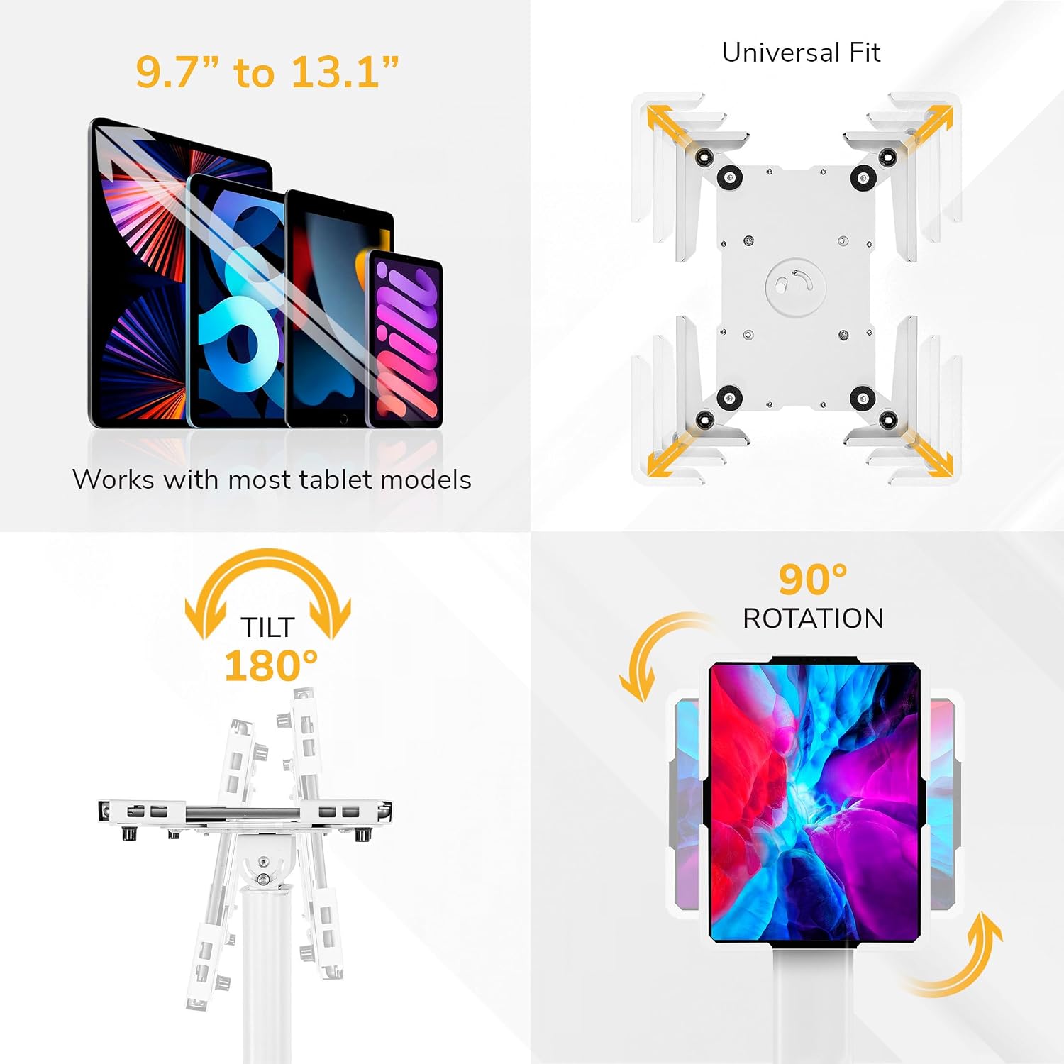 SOPORTE DE PISO UNIVERSAL PARA TABLET MOUNT-IT! MI-3788W BLANCO AJUSTABLE - 2