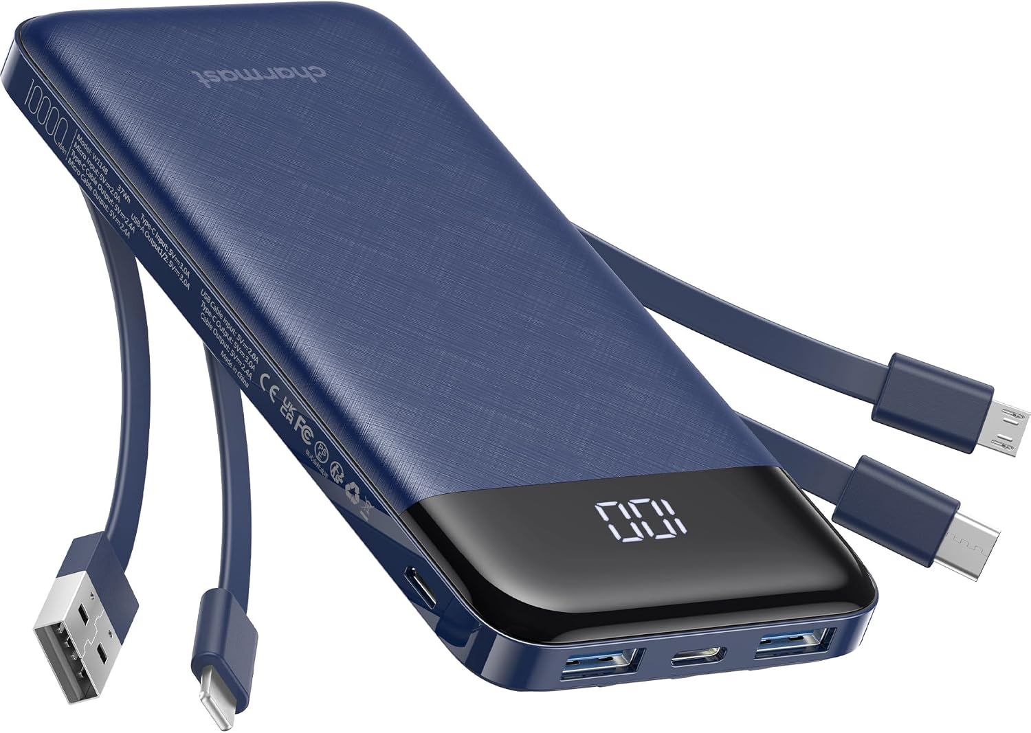 BATERÍA EXTERNA CHARMAST POWER BANK 10000MAH CON 4 CABLES INTEGRADOS REFORZADOS - 1