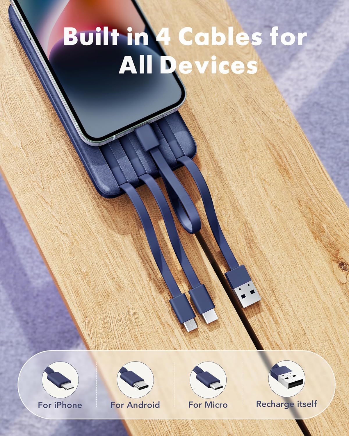 BATERÍA EXTERNA CHARMAST POWER BANK 10000MAH CON 4 CABLES INTEGRADOS REFORZADOS - 2