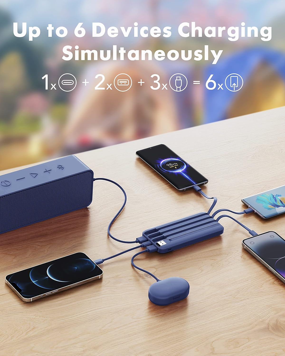 BATERÍA EXTERNA CHARMAST POWER BANK 10000MAH CON 4 CABLES INTEGRADOS REFORZADOS - 3