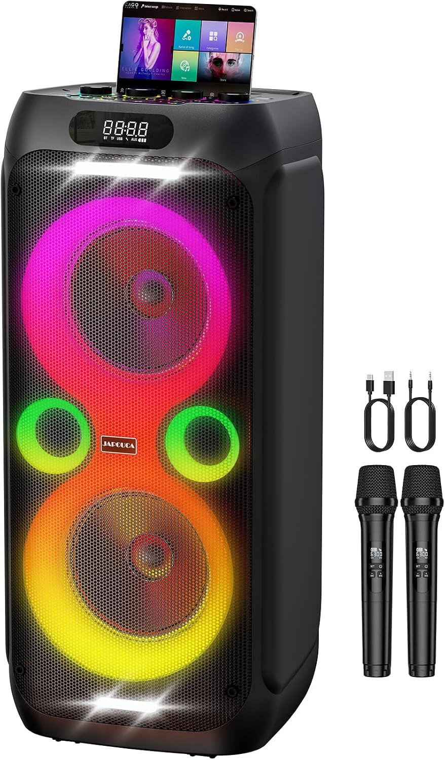 MÁQUINA DE KARAOKE JAPOUCA CON PARLANTE BLUETOOTH PORTÁTIL Y DOBLE WOOFER DE 8 PULGADAS - 1