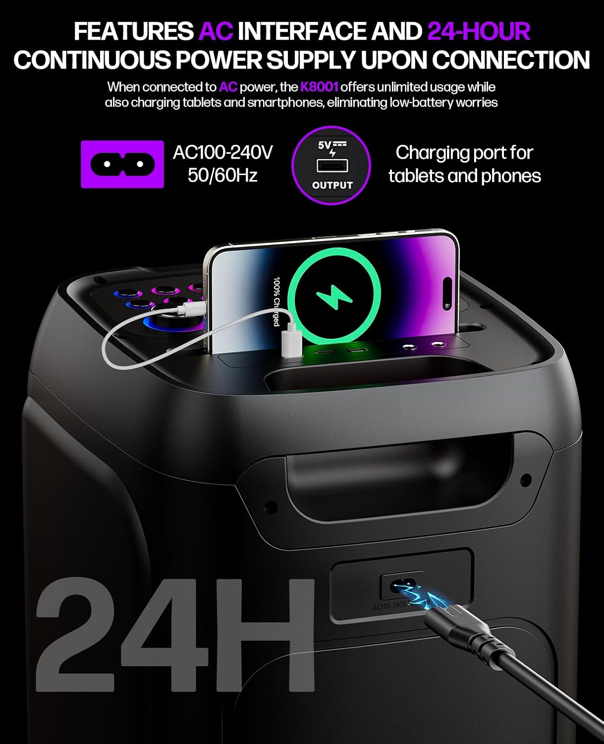 MÁQUINA DE KARAOKE JAPOUCA CON PARLANTE BLUETOOTH PORTÁTIL Y DOBLE WOOFER DE 8 PULGADAS - 5