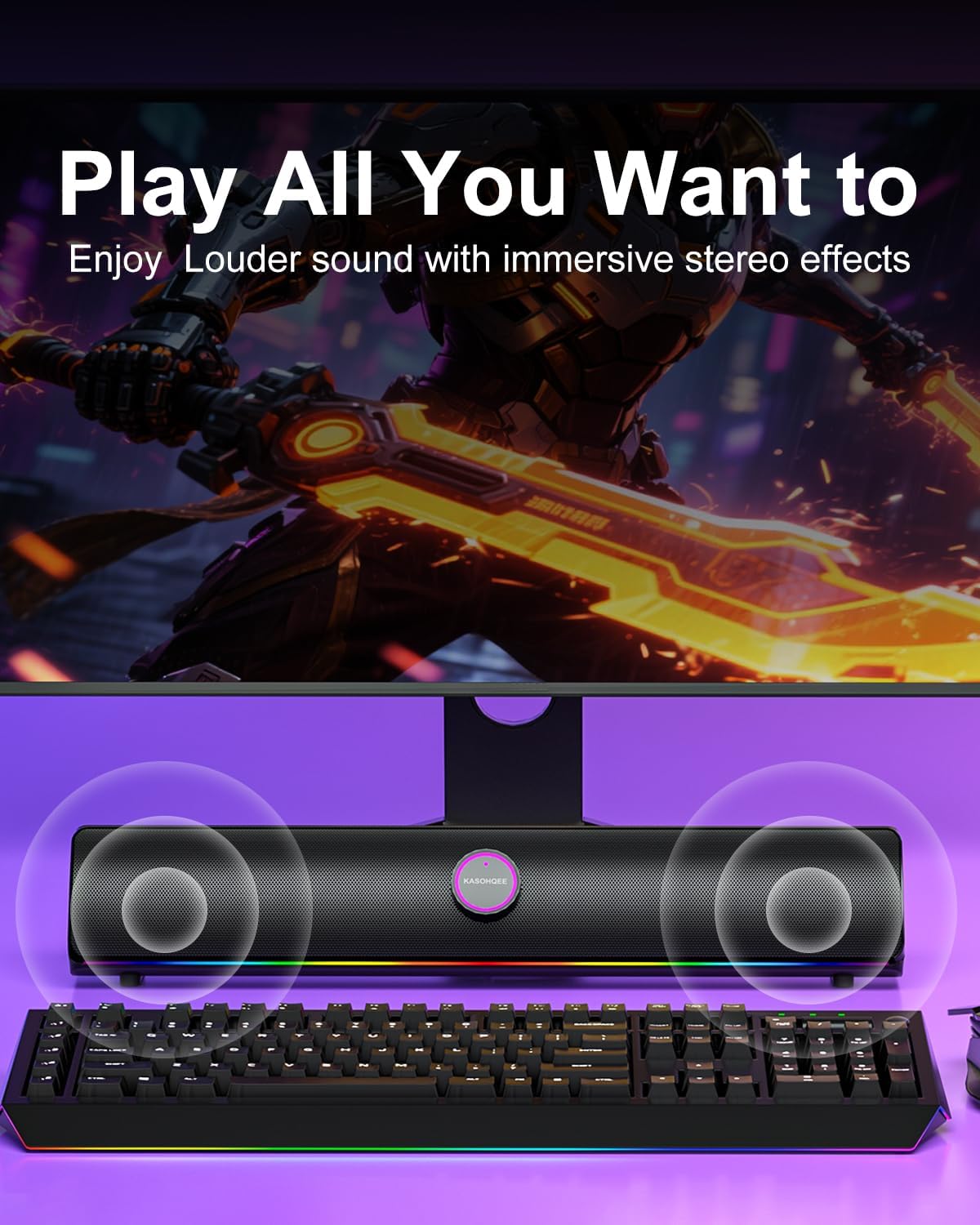 PARLANTES PARA PC KASOHQEE BLUETOOTH 5.4 USB 10W RGB - 2