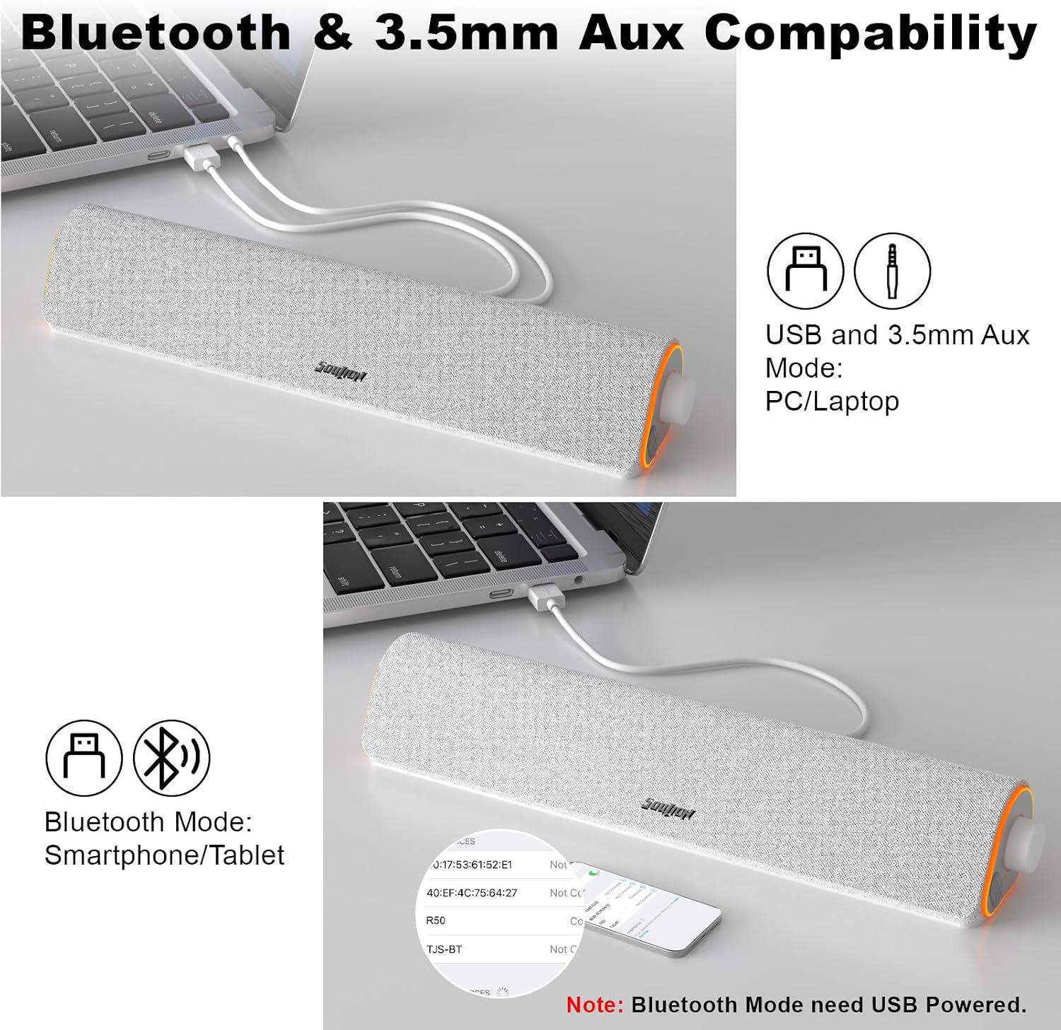 PARLANTES BLUETOOTH SOULION R50 USB Y AUX BLANCO - 4