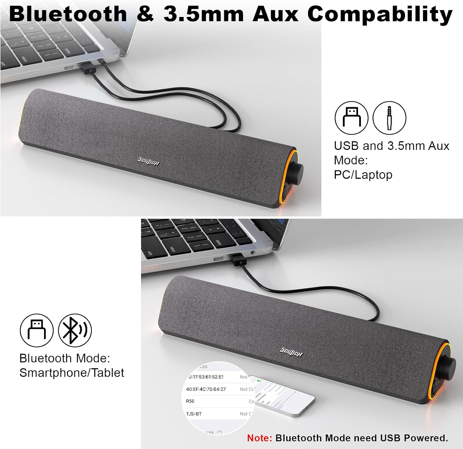 PARLANTES BLUETOOTH SOULION R50 USB Y AUX 3.5 MM GRIS - 4