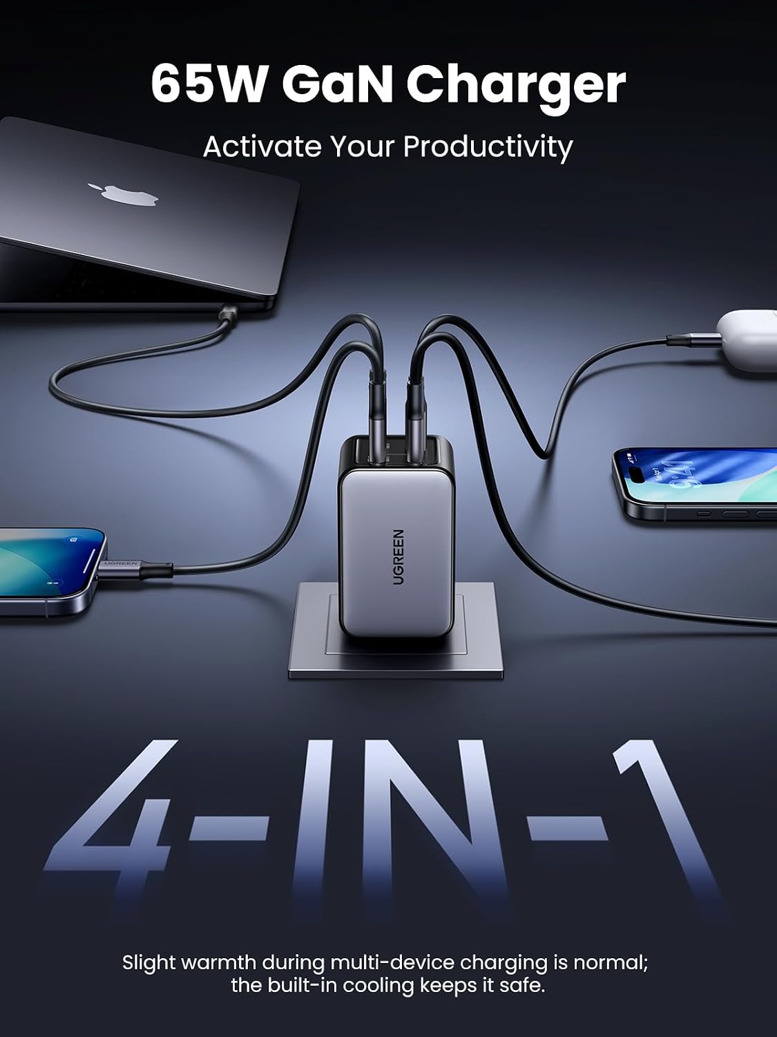 CARGADOR DE PARED UGREEN NEXODE 65W GAN USB C 4 PUERTOS - 1