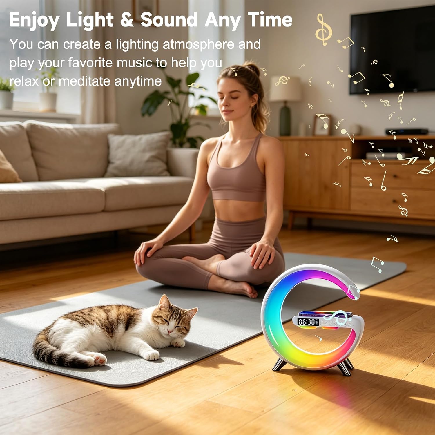 LÁMPARA DE MESA ALYNIC SMART LED 4 EN 1 CON LUZ RGB, RELOJ ALARMA, CARGADOR INALÁMBRICO Y PARLANTE BLUETOOTH - 2
