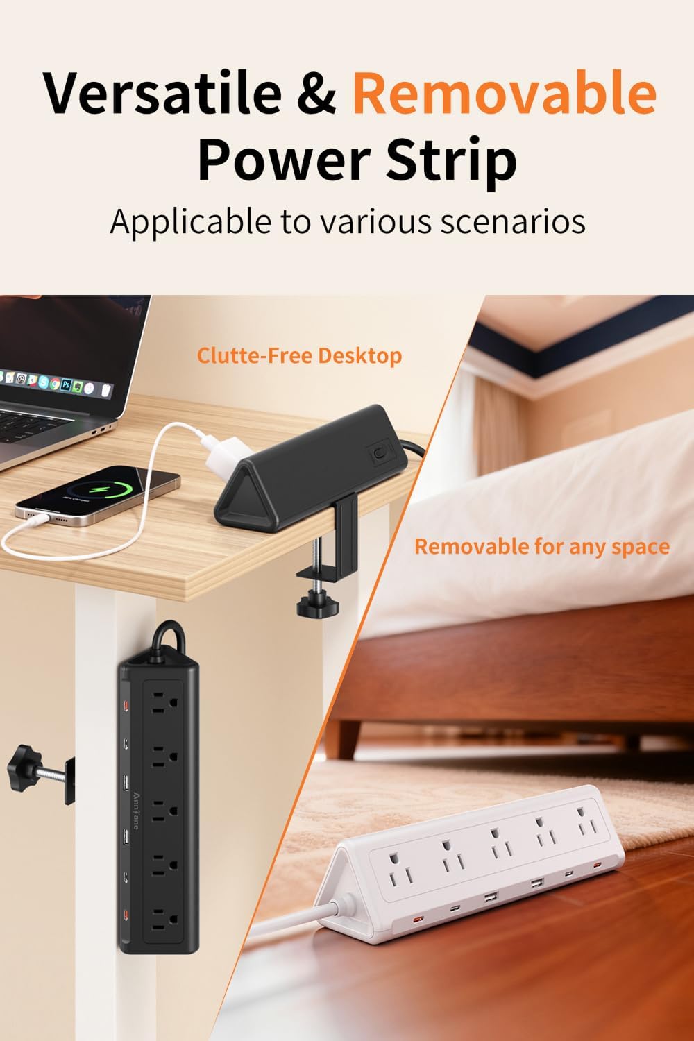 REGLETA CON ABRAZADERA ANNTANE DESK CLAMP 11 EN 1 USB-C 40W 2 M NEGRA - 3