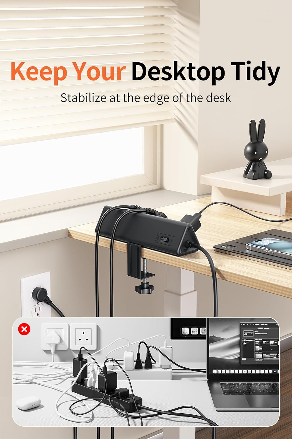 REGLETA CON ABRAZADERA ANNTANE DESK CLAMP 11 EN 1 USB-C 40W 2 M NEGRA - 4