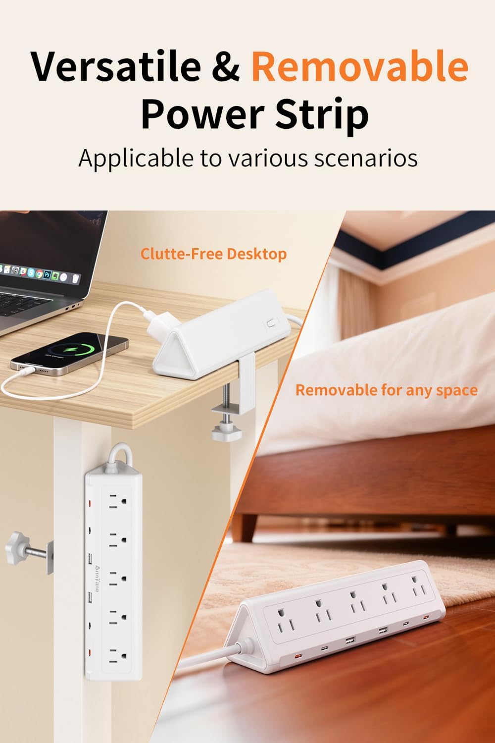 REGLETA CON ABRAZADERA ANNTANE DESK CLAMP 11 EN 1 USB-C 40W 2 M BLANCO - 3