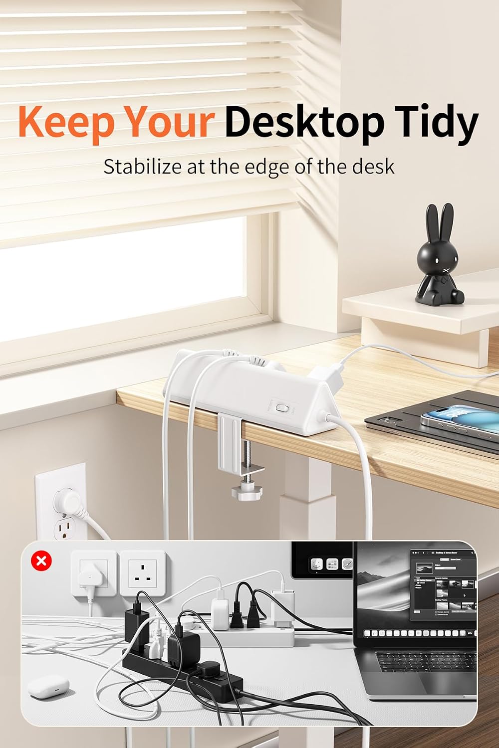 REGLETA CON ABRAZADERA ANNTANE DESK CLAMP 11 EN 1 USB-C 40W 2 M BLANCO - 4