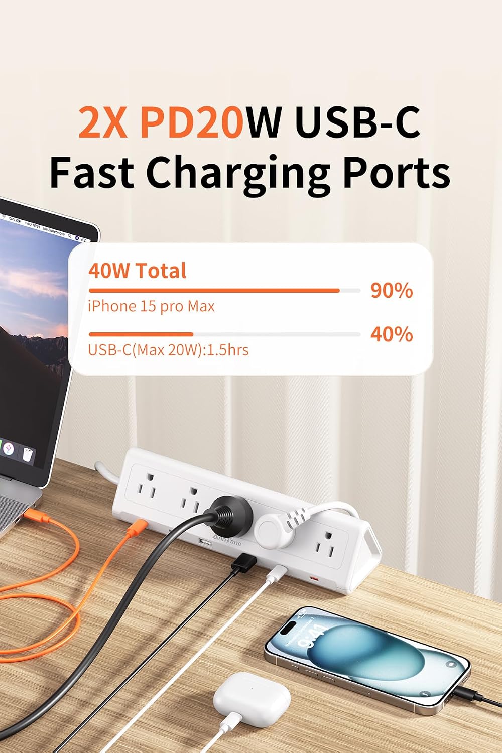 REGLETA CON ABRAZADERA ANNTANE DESK CLAMP 11 EN 1 USB-C 40W 2 M BLANCO - 5