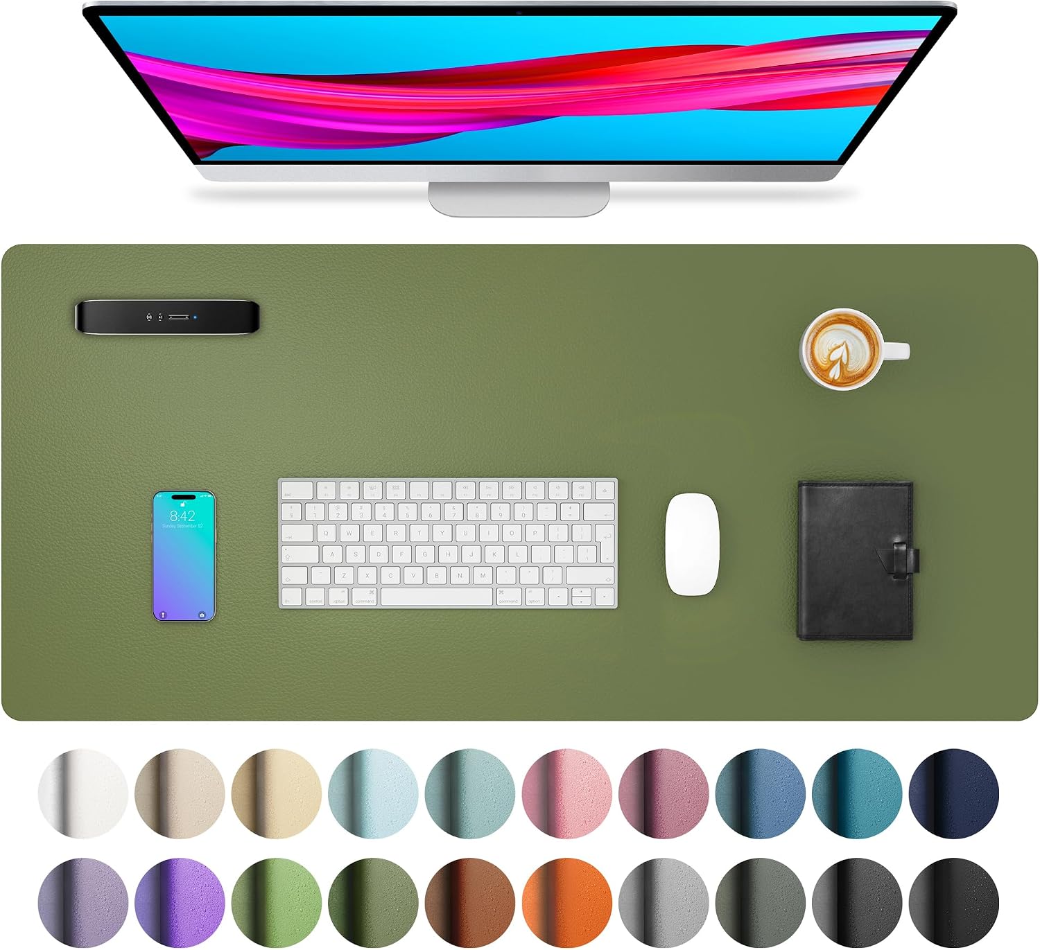 MOUSE PAD AOTHIA DESK PROTECTOR MAT PU CUERO IMPERMEABLE 60X35 CM ACEITUNA - 1