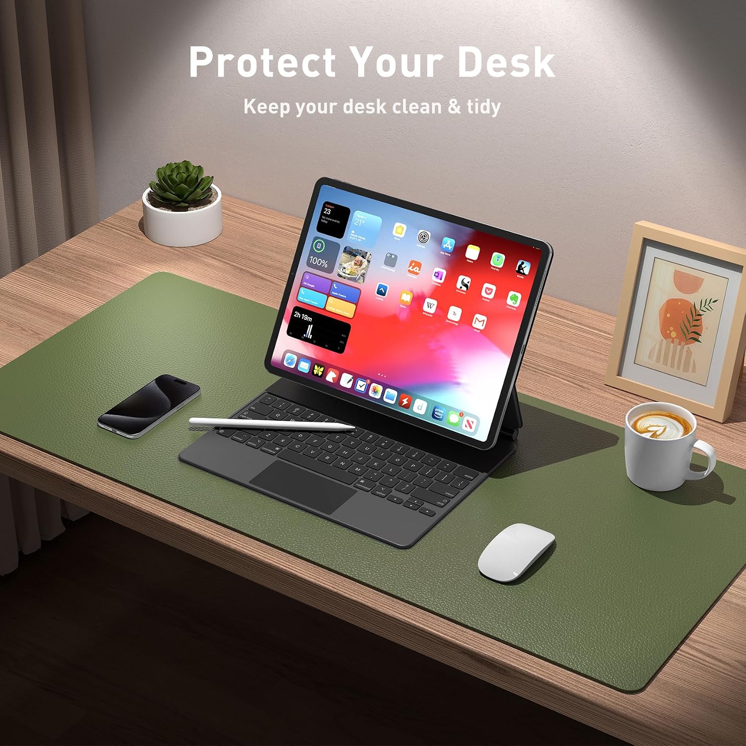 MOUSE PAD AOTHIA DESK PROTECTOR MAT PU CUERO IMPERMEABLE 60X35 CM ACEITUNA - 3
