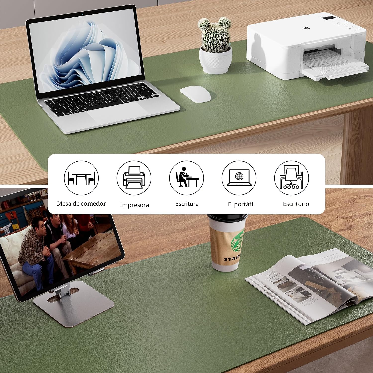 MOUSE PAD AOTHIA DESK PROTECTOR MAT PU CUERO IMPERMEABLE 60X35 CM ACEITUNA - 5
