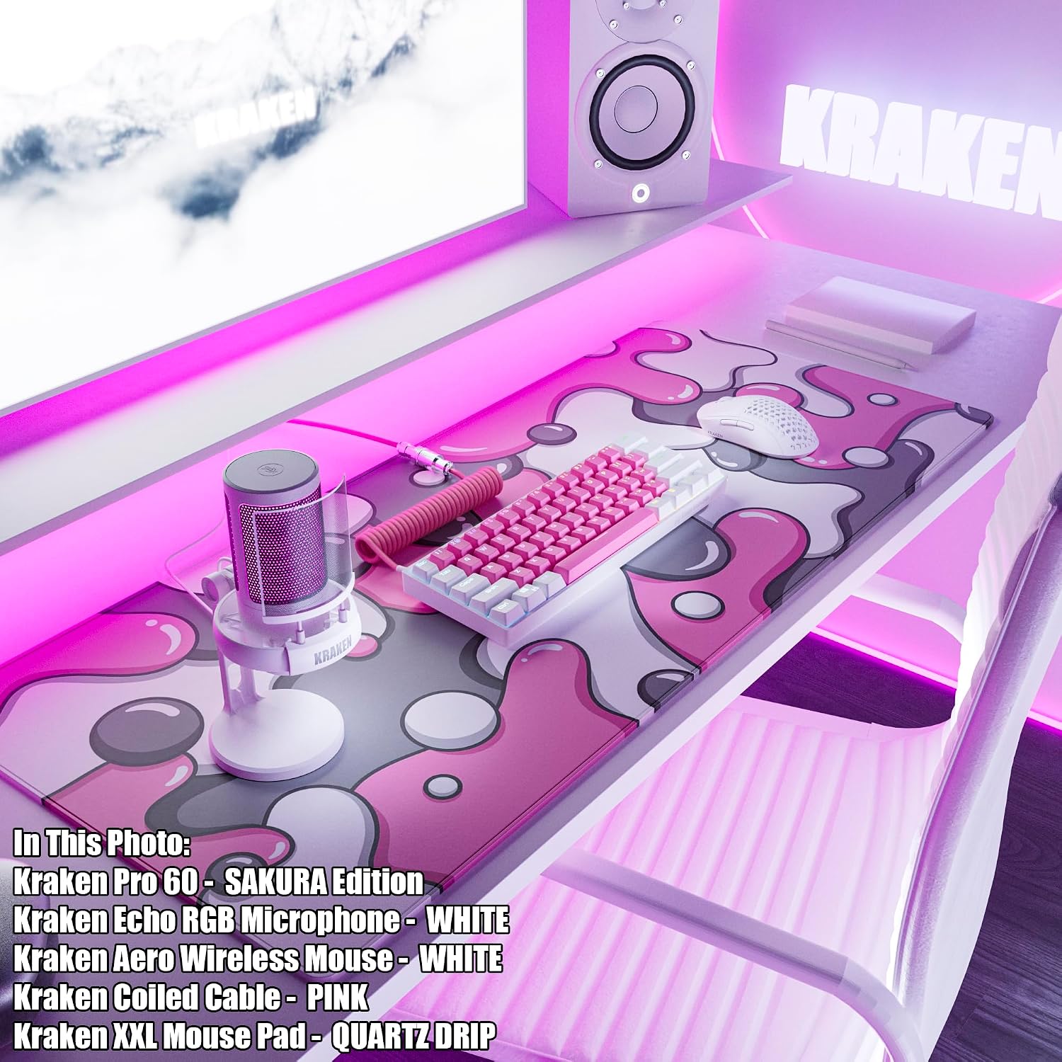 MOUSE PAD KRAKEN GAMING XXL ROSA QUARTZ DRIP 900X400MM - 3
