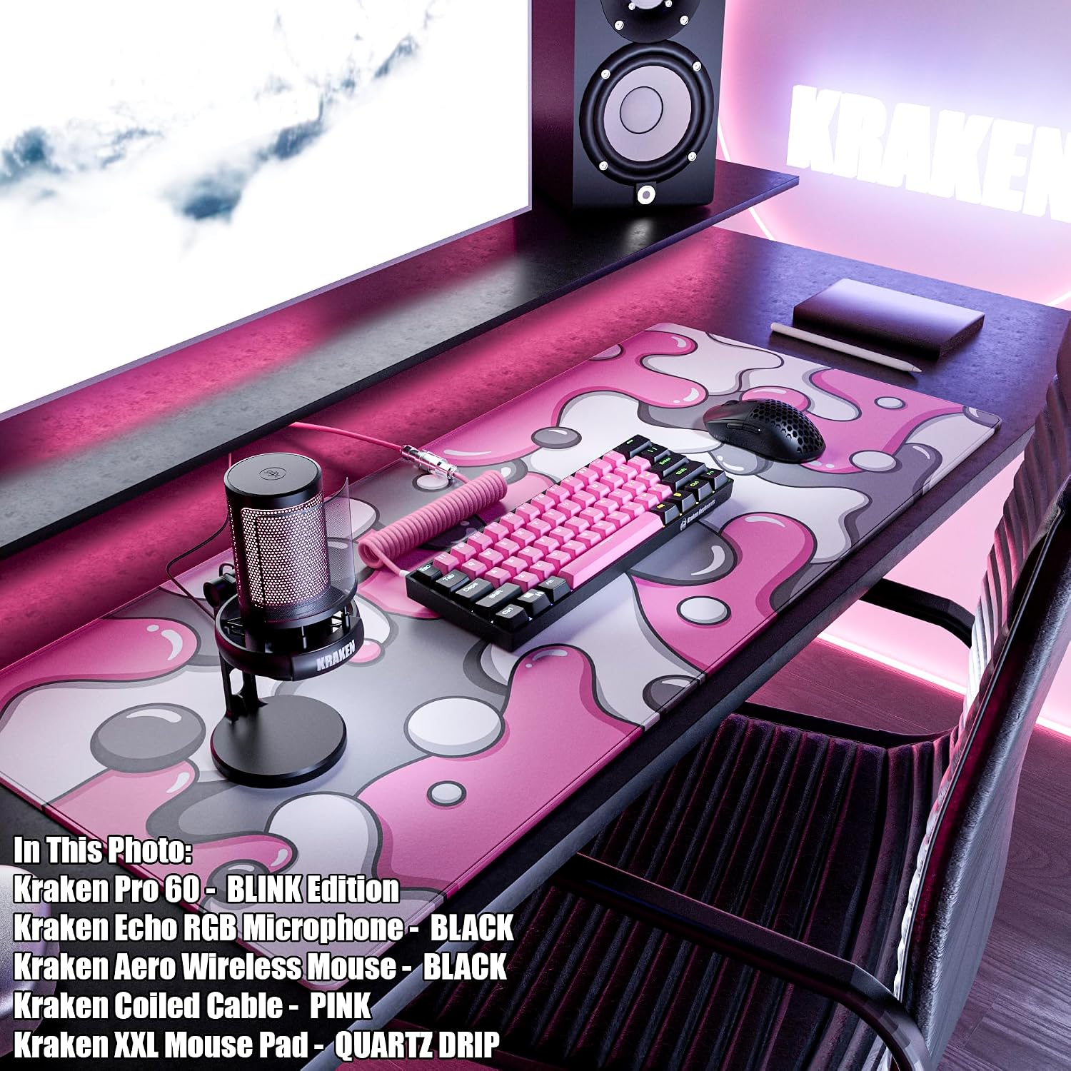 MOUSE PAD KRAKEN GAMING XXL ROSA QUARTZ DRIP 900X400MM - 4
