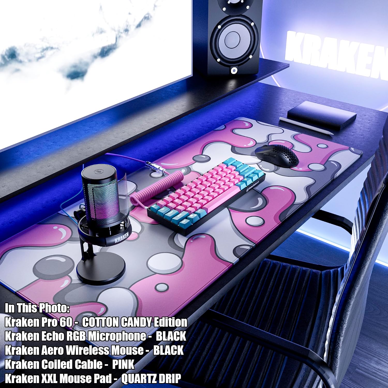 MOUSE PAD KRAKEN GAMING XXL ROSA QUARTZ DRIP 900X400MM - 5