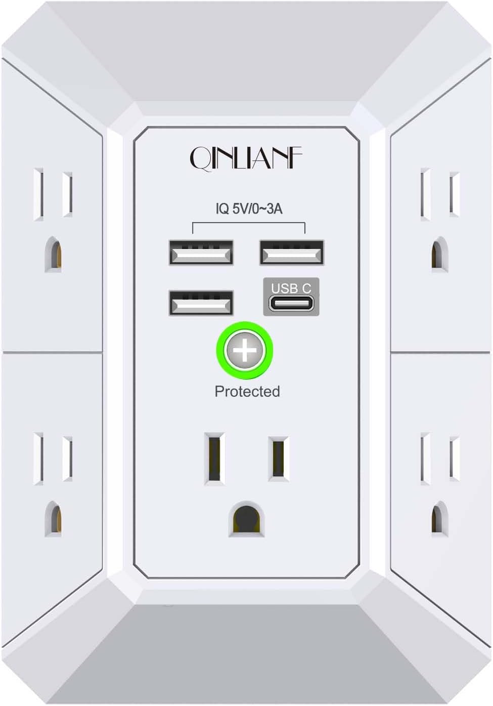 PROTECTOR DE SOBRETENSIÓN QINLIANF CON 5 TOMACORRIENTES Y 4 PUERTOS USB - 1
